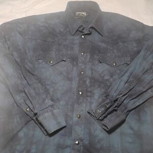 Men's Panhandle Slim  Embroidered 90 Proof Pearl Snap‎ Shirt XL BlackWashed